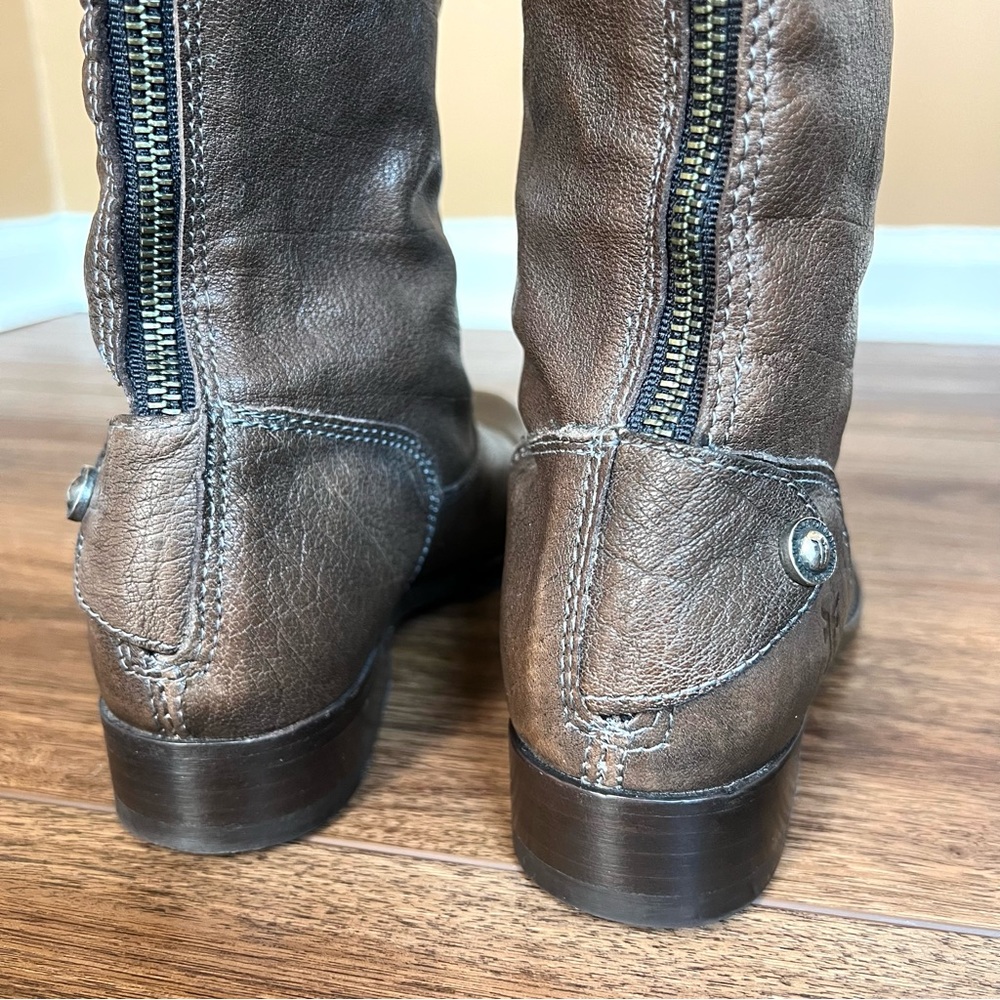 Frye Brown Leather Tall Combat/Moto Boots - Picture 11 of 15